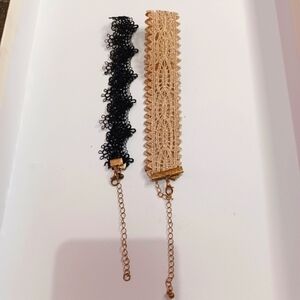 NWT 2 Chokers Black & Tan W/ Gold Chain